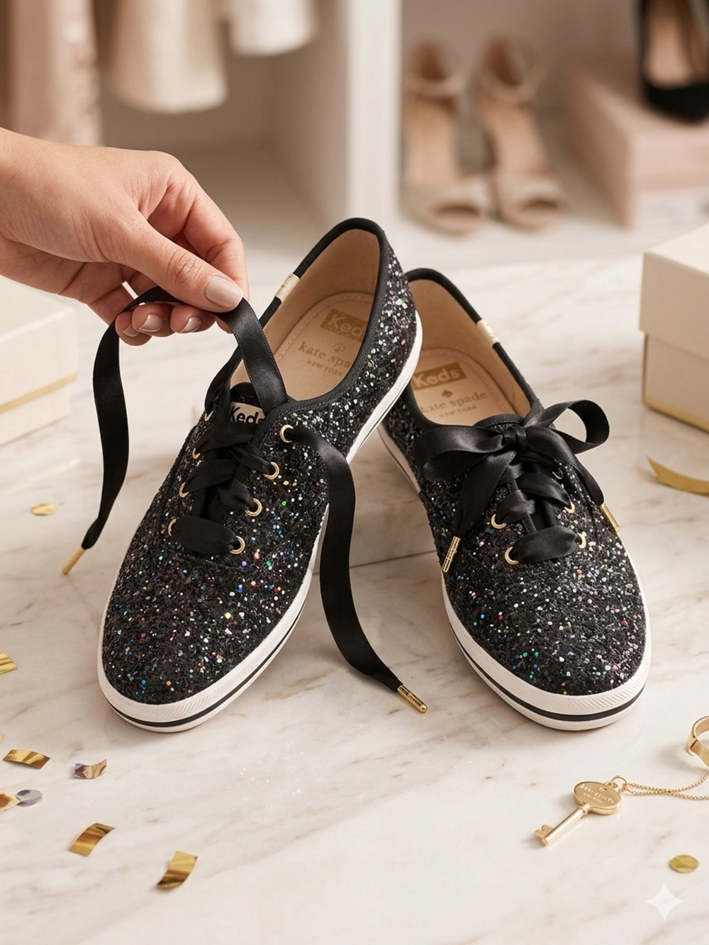 Keds x Kate Spade New York Champion Black Glitter Sneakers - Size 6